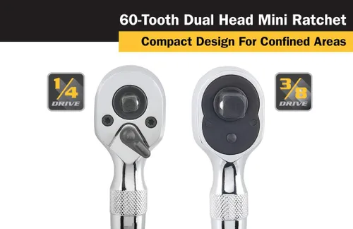Miniatura 4 de Titan 12103 1/4 pulgadas y 3/8 pulgadas de doble unidad x 4-1/8 pulgadas 60 dientes de doble cabeza mini trinquete