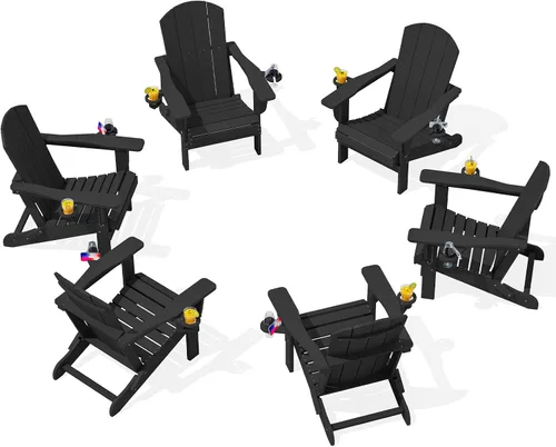 Miniatura 25 de SERWALL Silla Adirondack con portavasos – Juego de 2 sillas Adirondack compuestas para exteriores de polietileno de alta densidad para todo