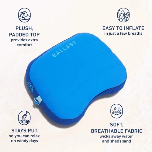 Miniatura 5 de Ballast Almohada de playa, cómoda, duradera y compacta, se mantiene en playas ventosas con bolsa de arena patentada, almohada inflable para playas