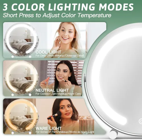 Miniatura 4 de ROLOVE Espejo de tocador con luces, espejo de maquillaje iluminado de 12 pulgadas, espejo de maquillaje LED con luces para mesa de dormitorio