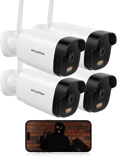 LaView - Cámaras de seguridad para exteriores 4K, cámaras HD de 8MP para seguridad del hogar con detección humana por IA, impermeables IP65, Blanco