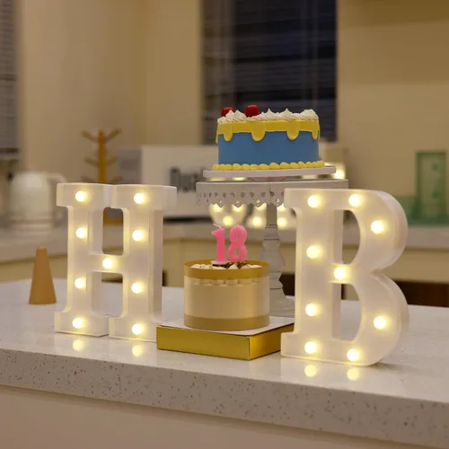 Miniatura 5 de Letras iluminadas para decoración de feliz cumpleaños, números LED alimentados por batería, letrero de número de marquesina para fiesta