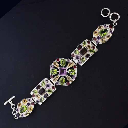 Miniatura 2 de Pulsera de plata de ley 925 con piedra preciosa de cuarzo ahumado y amatista de peridoto y citrino, hermosa joyería hecha a mano, regalo