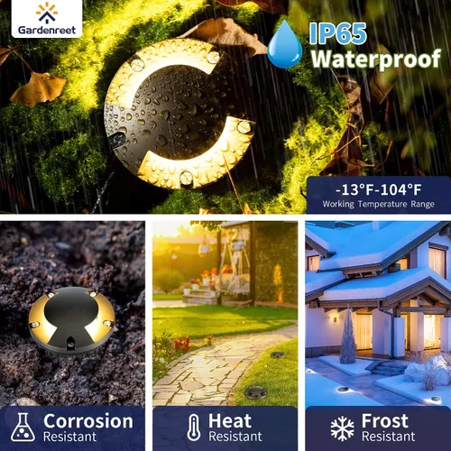 Miniatura 4 de Gardenreet - Luz de pozo en tierra - Latón 12V IP65 Iluminación de paisaje al aire libre, luz de torreta de bajo voltaje LED en grado, bronce