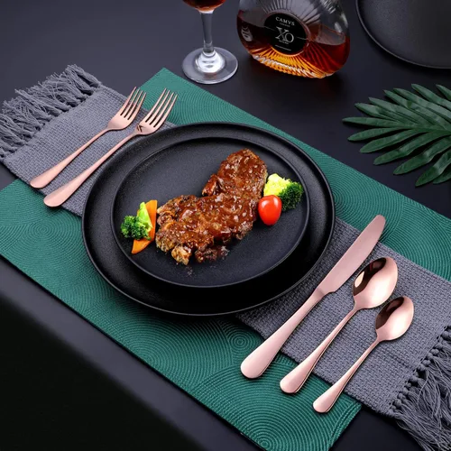 Miniatura 7 de OGORI - Juego de cubiertos de acero inoxidable de 40 piezas de cobre y oro rosa, juego de utensilios de cocina para 8, vajilla pulida con espejo