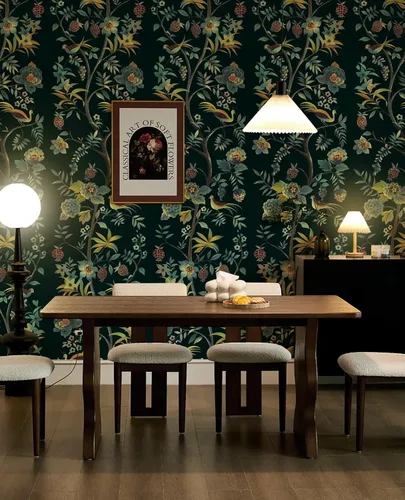 Miniatura 6 de Toduso Papel tapiz para despegar y pegar, papel tapiz floral vintage, papel de contacto con flores verdes, pájaros, árbol, papel de contacto