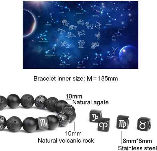 Miniatura 3 de Pulsera del zodiaco para hombre de 0.394 pulgadas (0.394 in) con piedras semipreciosas naturales, pulsera de cuentas de chakras, signo de estrella