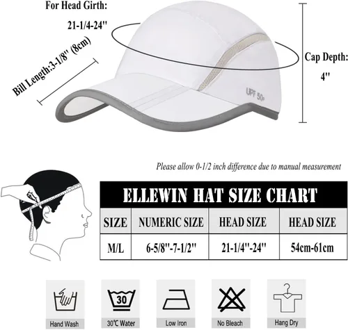 Miniatura 18 de ELLEWIN Gorra de béisbol unisex UPF 50 sin estructura, con pico grande y plegable