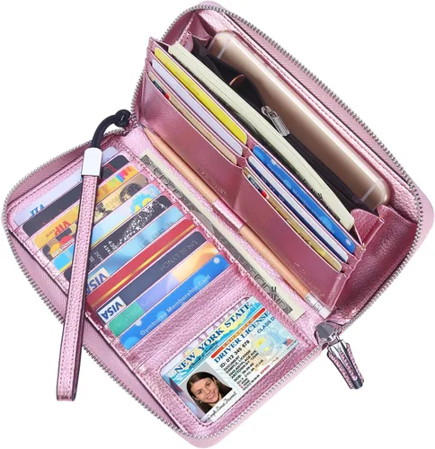 Miniatura 81 de Lavemi Pequeña cartera compacta para mujer, con bloqueo RFID, de piel auténtica, plegable, con ventanas de identificación