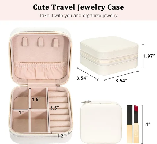 Miniatura 2 de Caja de joyería de viaje portátil de cuero PU mini caja de viaje de joyería pequeña caja de joyería para pendientes collar mujeres niñas regalo