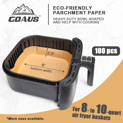 Miniatura 3 de GOAUS Freidora de aire, 100 forros de papel cuadrados desechables extra grandes para cesta de 8 cuartos o superior, papel pergamino antiadherente