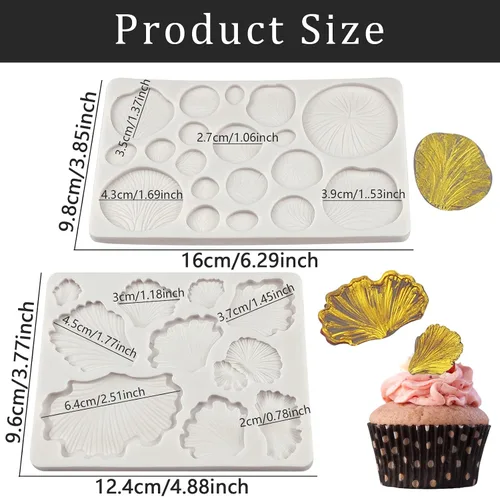 Miniatura 6 de Moldes de fondant de hongos, 2 piezas, hongos de plantas, ginkgo biloba, decoración de tartas, moldes de silicona, para dulces, chocolate, flores