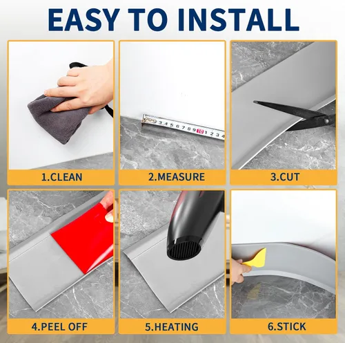 Miniatura 6 de Moldura flexible para zócalo de 4 pulgadas, base de pared de vinilo autoadhesivo para despegar y pegar, base de goma para zócalo de pared