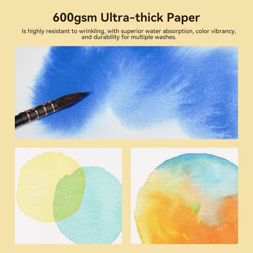 Miniatura 7 de Lightwish Cuaderno de bocetos de acuarela, diario de acuarela 100% algodón sin ácidos, papel de acuarela de prensa en frío de 21.16 oz/m² para Dorado
