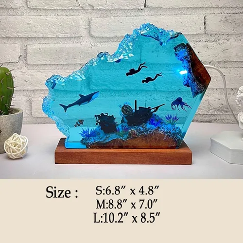 Miniatura 6 de Lámpara de luz multicolor de resina epoxi creativa del océano, hecha a mano, con forma de onda profunda, lámpara de océano acuático profundo