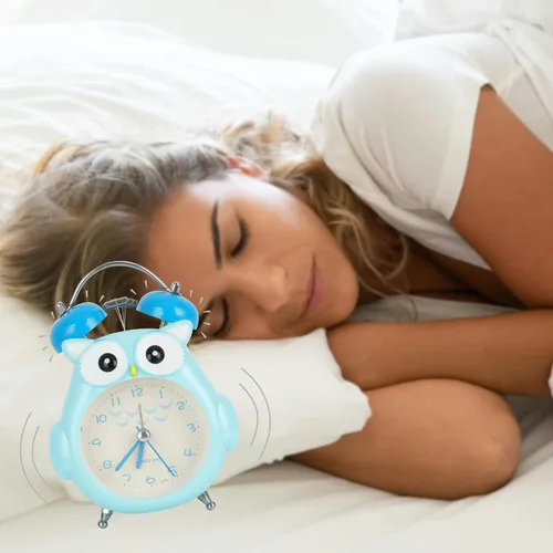 Miniatura 5 de Reloj despertador para niños, diseño de búho de dibujos animados, timbre fuerte, despertador, sin tictac, reloj de escritorio con luz nocturna