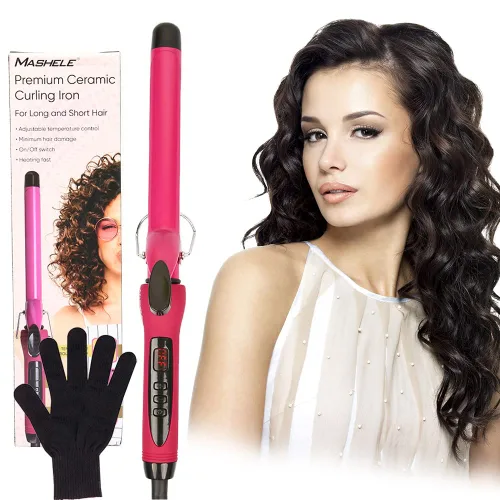 Rizador de pelo de 1 pulgada y 0.984 in, rizador con estante, pinzas delgadas de cerámica de turmalina para cabello corto y largo ajustable (1