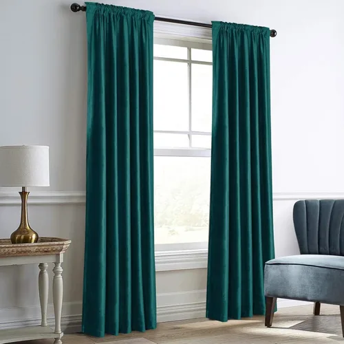 Miniatura 8 de Dreaming Casa - Cortinas de terciopelo verde azulado para sala de estar, con aislamiento térmico, bolsillo para cortinero y pestaña trasera, cortina
