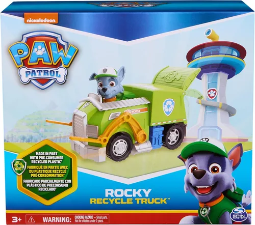 Miniatura 8 de PAW Patrol, Camión de reciclaje de Rocky, camión de juguete con figura de acción coleccionable, juguetes para niños con conciencia sostenible