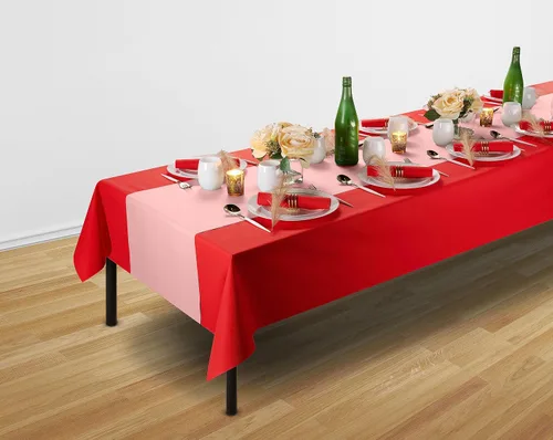 Miniatura 2 de Camino de mesa desechable para mesa de comedor, 16 pulgadas, paquete de 20 caminos de mesa de papel rosa similar al lino para fiestas, bodas