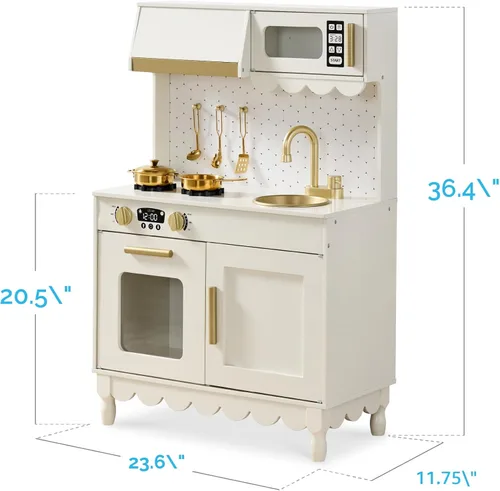 Miniatura 9 de Best Choice Products - Juguetes de madera para niños, cocina de simulación con almacenamiento, borde festoneado, 5 accesorios, microondas, horno