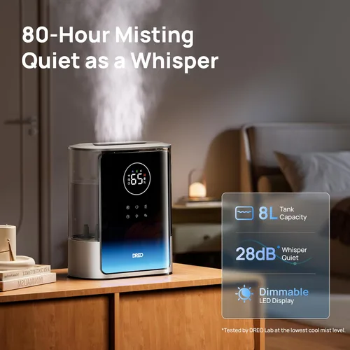 Miniatura 4 de Dreo Humidificador inteligente de 8L para habitación grande, 600 pies cuadrados, HM717S, 80H Runtime Humidificadores de niebla cálida y fría de gran
