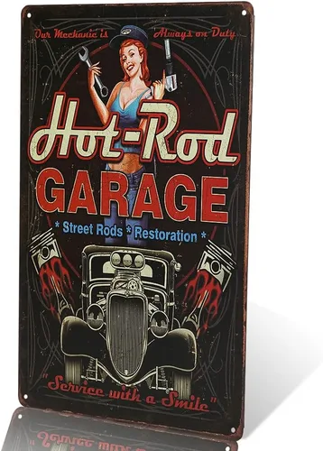 dingleiever Hot Rod - Póster de pintura metálica para garaje, decoración de pared, estilo vintage, bandeja antigua de 12 x 8 pulgadas