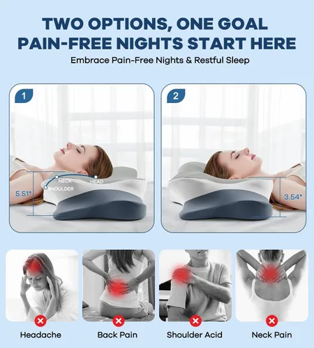 Miniatura 3 de DONAMA Almohada cervical para aliviar el dolor de cuello y hombros, almohada de espuma viscoelástica de contorno refrescante, almohada ergonómica