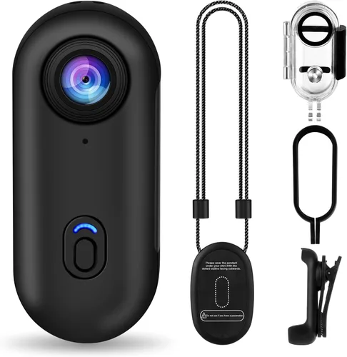 i3 - Cámara de acción de pulgar 4K, tamaño pequeño, se monta en cualquier lugar, cámara de cuerpo pequeño con clip de resorte, vlogging portátil,