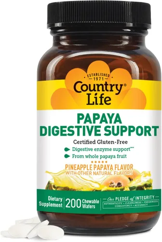 Country Life Soporte digestivo de papaya, 200 CT