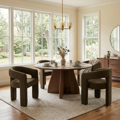 Miniatura 29 de Hyfirm Sillas de Comedor Modernas Tipo Barril Juego de 1, Cómoda Silla de Comedor de Acento Tapizada en Chenilla con Brazo para Cocina Sala de Estar