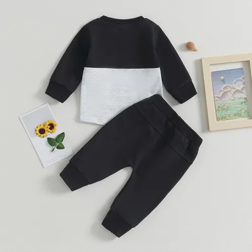 Miniatura 124 de Conjunto de ropa de otoño e invierno para bebé niño pequeño, sudadera de manga larga con colores contrastantes, pantalones elásticos para recién