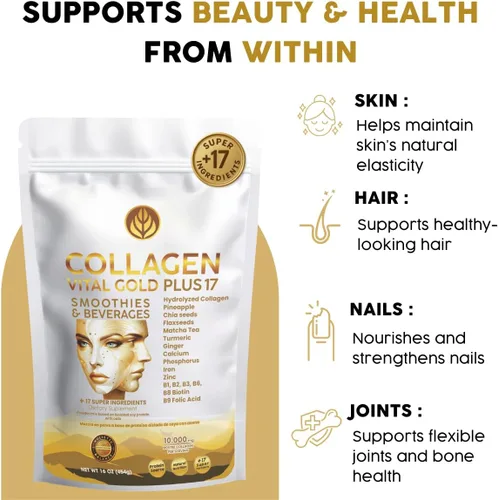 Miniatura 7 de Vital Life - Polvo de péptidos de colágeno – Colágeno hidrolizado con fórmula BioSynergy y 17 súper ingredientes, sabor a piña, 16 onzas, apoya