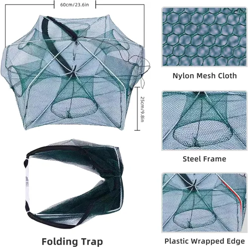 Miniatura 2 de 3 Pcs Foldable Fishing Net Accessories for Crab Crayfish Shrimp:Fishing Landing Net with Telescoping Pole Handle, Collapsible Crab Trap Hexagon and