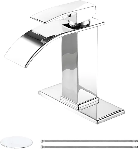 Miniatura 8 de Grifo de baño negro de un solo agujero con una manija para lavabo de baño, cascada, montaje en cubierta, grifo mezclador de baño comercial