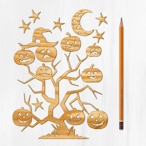 Miniatura 16 de Ajoure Fine Lasercut Embelishments # Lindas calabazas y árboles espeluznantes Halloween Vintage chapa madera contrachapada silueta para manualidades