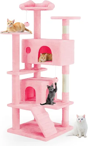 Miniatura 26 de Árbol grande para gatos de 66 pulgadas, torre de árbol para gatos de varios niveles con condominio, perchas, postes rascadores de sisal y hamaca