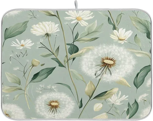 Miniatura 53 de Tapete de secado de platos de primavera naranja con flor de amapola para encimera de cocina, tapete escurridor absorbente de microfibra, tapete