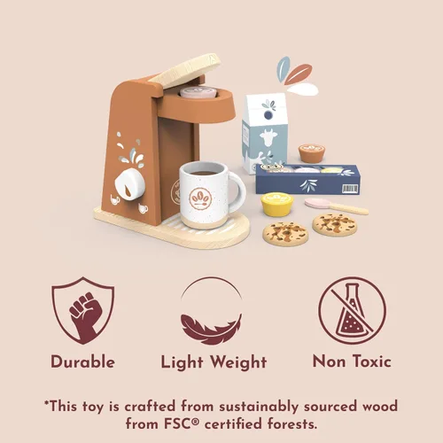 Miniatura 5 de SPEEDY MONKEY Juego de Máquina de Café de Madera para Niños – Certificado FSC Juego de Simulación de Cafetera Espresso, Conjunto de Café de Juego