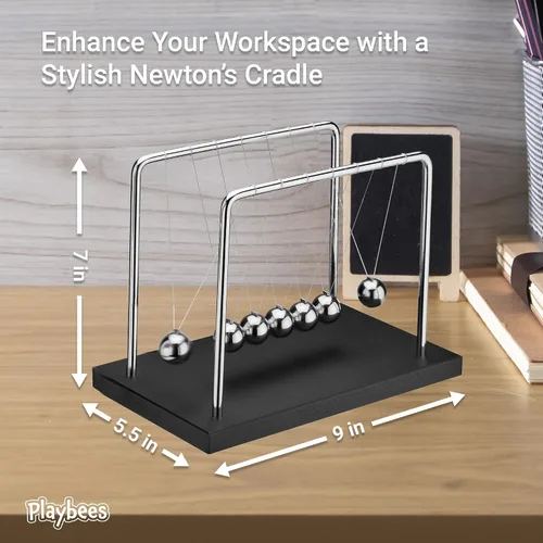 Miniatura 4 de Juguete de escritorio de 7 cuentas Newton's Cradle Balance Balls – Base de madera negra, decoración de oficina, divertido juguete de ciencia física