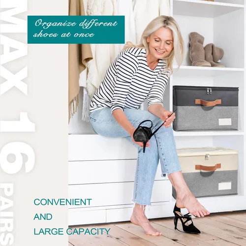 Miniatura 2 de Organizador de zapatos para armario, contenedores de almacenamiento de zapatos plegables con cubierta transparente, soporte para zapatos que ahorra