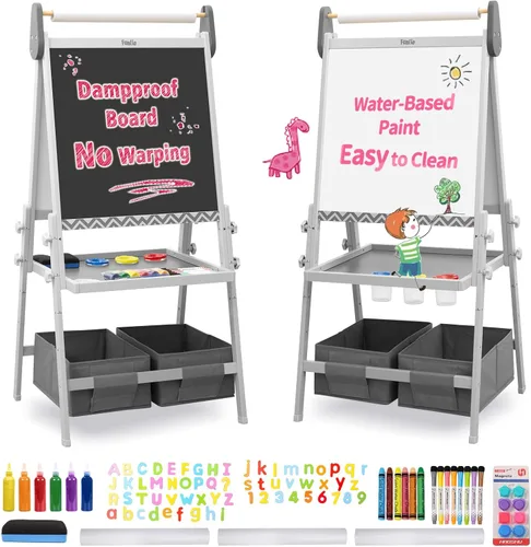 Miniatura 7 de FUNLIO Caballete de Arte Anti-Deformación para Niños, 3 Alturas Ajustables para Niños de 2 a 8 Años, Caballete Todo-en-Uno para Niños Pequeños