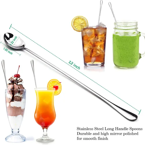 Miniatura 2 de GLAMFIELDS Cucharas mezcladoras de mango largo de 12 pulgadas, cucharaditas heladas, cuchara de helado, cucharas de cóctel de acero inoxidable
