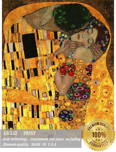 Miniatura 5 de ELITEART -El beso de Gustav Klimt Giclée impresiones en lienzo artístico, tamaño marcado: 20 3/16 pulgadas x 24 3/16 pulgadas