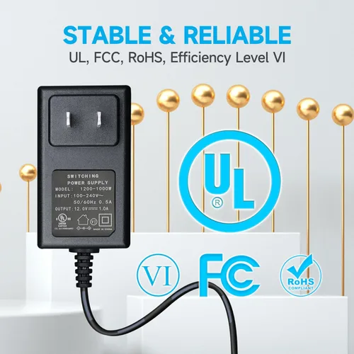 Miniatura 3 de Adaptador de corriente de 12 V 1 A, 6 pies, adaptador de CA a CC, cable de fuente de alimentación regulado de 1000 mA 12 W para tiras de luces LED