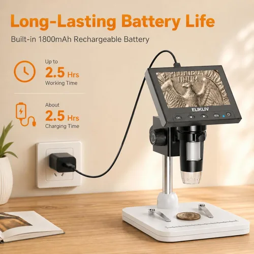 Miniatura 8 de Elikliv Microscopio, microscopio digital LCD para monedas 1000x, lupa de monedas con 8 luces LED ajustables, vista de PC compatible con Blanco