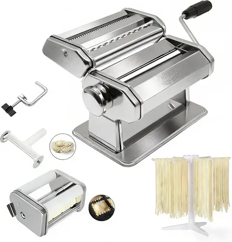 MZTOGR Máquina para hacer pasta con 9 ajustes de grosor ajustable, máquina de fideos 2 en 1, incluye cortador de pasta, accesorio para máquina de