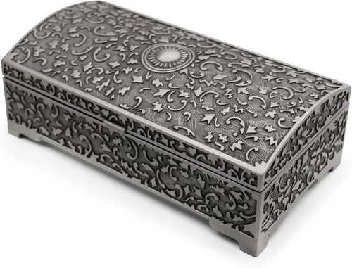 Joyero de metal vintage pequeño organizador de almacenamiento de baratijas para niñas y mujeres, color estaño, mediano
