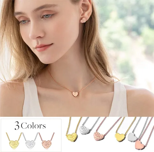 Miniatura 4 de LOUISA SECRET Rose Heart Pendant Necklace for Women Girls, 925 Sterling Silver Dainty Cute Rose Necklace, Birthday Anniversary Jewelry Gift for