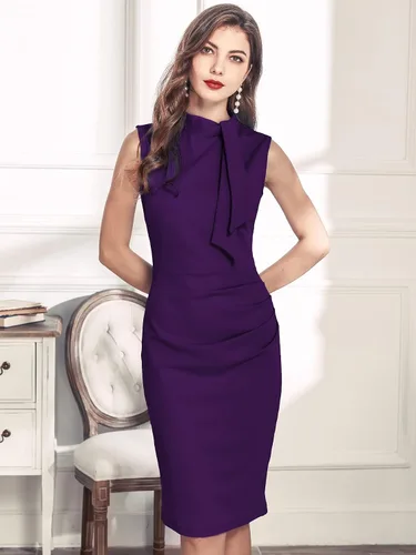 Miniatura 3 de Miusol - Vestido tubo de cóctel estilo retro de los años 1950, diseño con vuelos y medio cuello para mujer